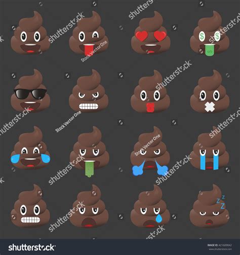 Big Set Poo Emoticons Shit Emoticons Stock Vector Royalty Free