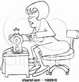 Sewing Dress Seamstress Lineart Cartoon Woman Illustration Djart Clipart Royalty Vector sketch template