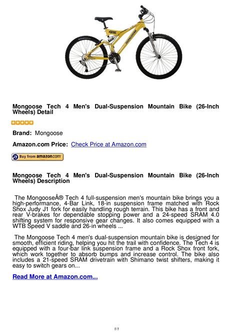 Mongoose Tech 4 Men S Dual Suspension Mountain Bike 26 Inch Wheels