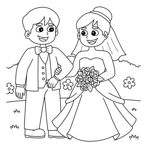 Premium Vector Wedding Groom And Bride Coloring Page For Kids