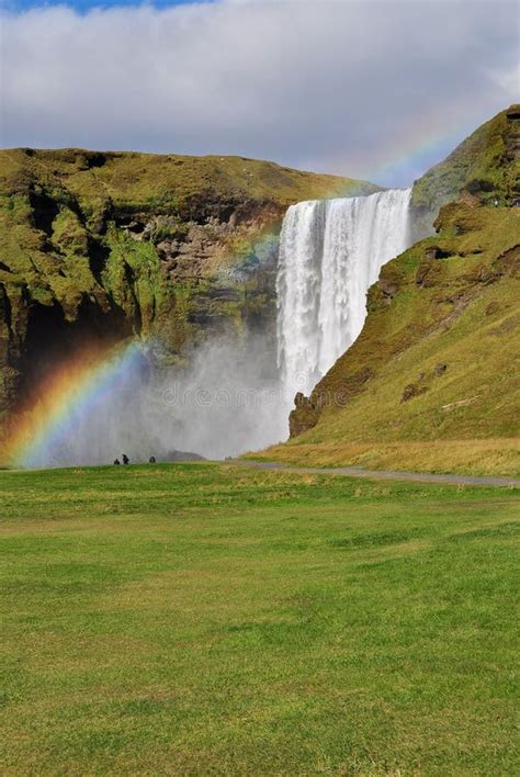 Waterfall And Rainbow Skogafoss Iceland Stock Image Image Of Natural