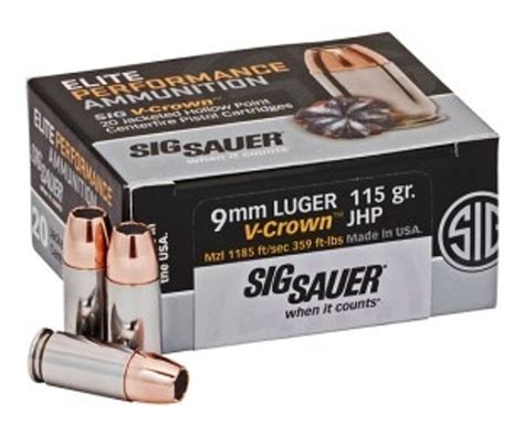 Sig Sauer 9mm Ammunition V Crown E9mma1 20 115 Grain Jacketed Hollow