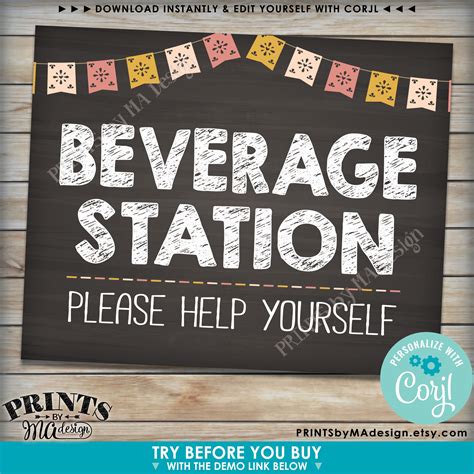 Beverage Station Sign Please Help Yourself To A Drink Printable 8x10