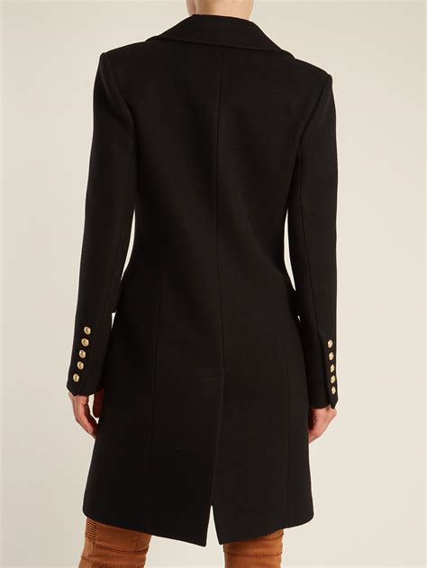 Balmain Double Breasted Wool And Cashmere Blend Coat In Black Lyst