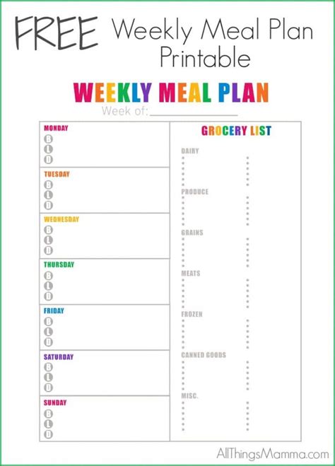 10 Diy Free Printable Weekly Meal Plan With Grocery List