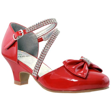 Kids Dress Shoes Rhinestone Bow Accent Kitten Heel Sandals Red Sz 1 Ebay
