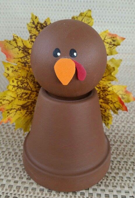 Thanksgiving Turkey Clay Terracotta Pot With Wooden Doll Head Leaves