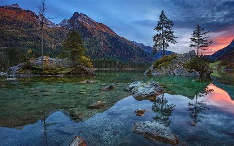 Download Wallpapers Mountain Lake Sunset Forest Mountain Hintersee