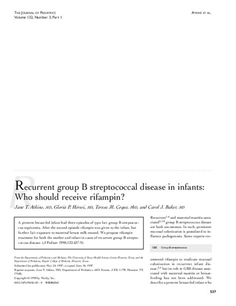 Pdf Recurrent Group B Streptococcal Disease In Infants Who Should Receive Rifampin Teresa