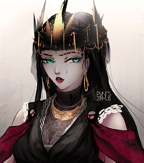 Queen Dark Anime Anime Girls Green Eyes Black Hair Dark Hair Crown Artwork Illustration Wlop