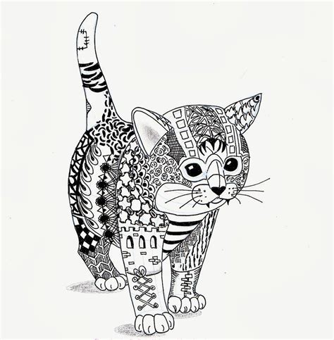 Efie Goes Zentangle Kitten Van Ben Kwok Adult Coloring Pages Cat