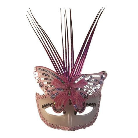 Mardi Gras Fancy Pink Silver Sequin Venetian Half Eye Mask Masquerade