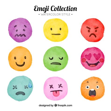 Set Of Watercolor Colorful Emoticons Vector Free Download