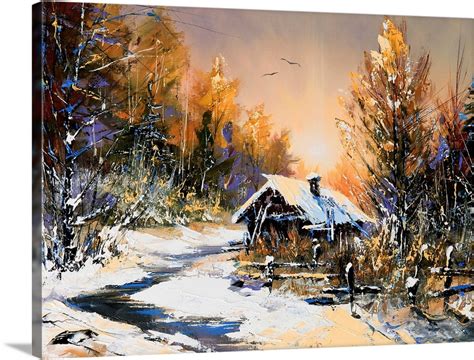 Oil Painting Of Rural Winter Landscape Wall Art Canvas Prints Framed