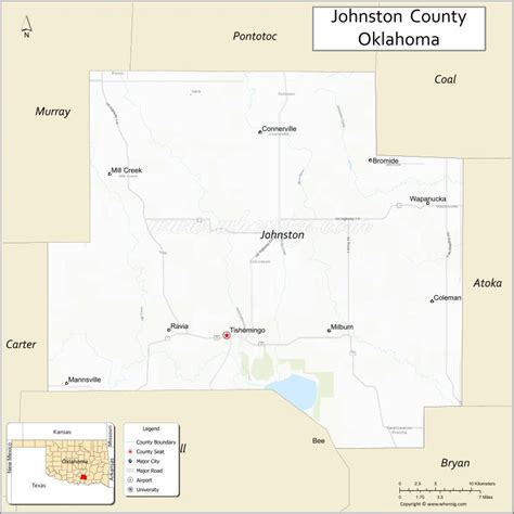 Map Of Johnston County Oklahoma Where Is Located Cities Population
