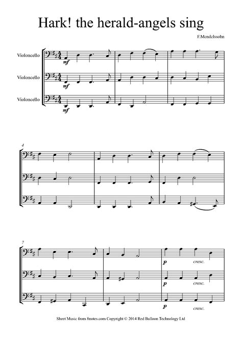 Mendelssohn Felix Hark The Herald Angels Sing Sheet Music For Cello