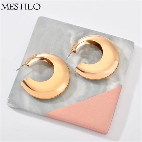 Mestilo Exaggeration Gold Big Hoop Earrings For Women Fashion Large Thick Tube Open Round Circle
