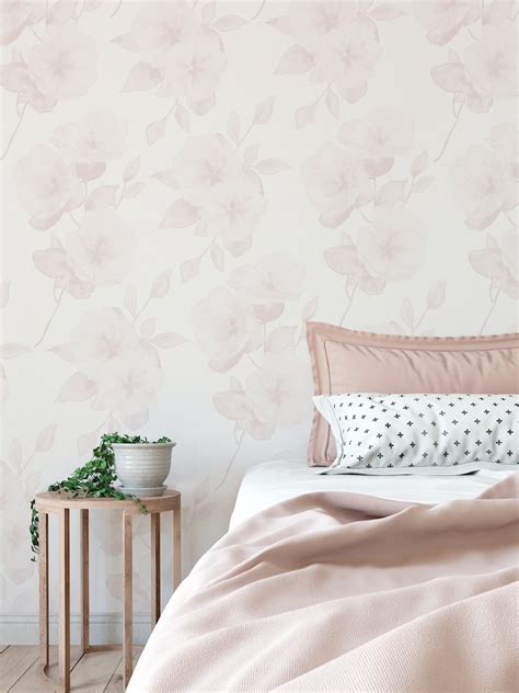 Minimal Floral Wallpaper Color Nude Peel And Stick Etsy