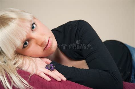 Blond Girl Lying On Bed Stock Image Image Of Posing 13022077