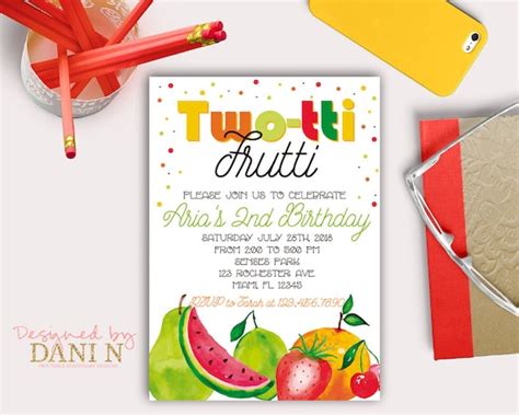 Tutti Frutti Birthday Invitation Twotti Frutti Party Fruit Invitation