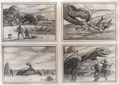 Ray Harryhausen Drawings For The 1966 Fantasy Movie One Million Years