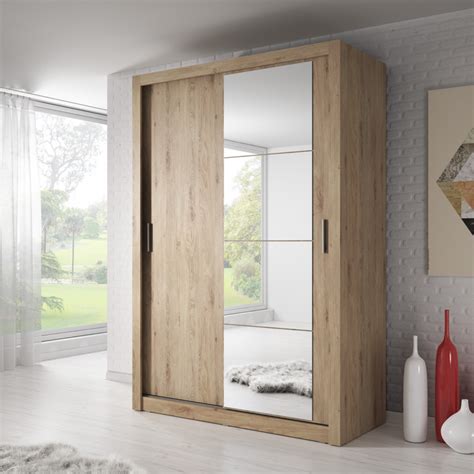 Klassy 2 Door 150cm Oak Mirrored Sliding Door Wardrobe Furnicomp