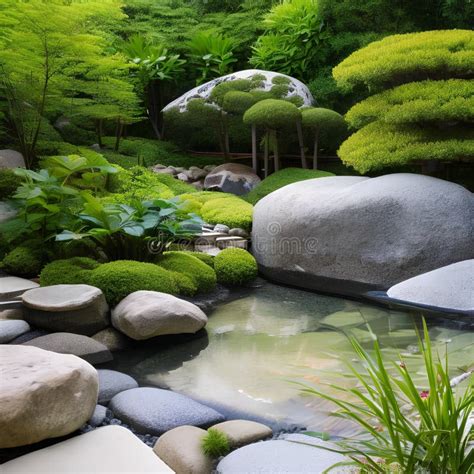 A Serene Japanese Garden With A Koi Pond Zen Rock Garden And Bamboo