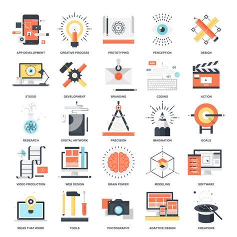 Vector Set Of Creative Process Flat Web Icons Illustration Graphic