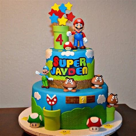 Each of the three smaller candles has an image of mario, luigi, or toad. Super mario bross cake (With images) | Mario cake, Super ...