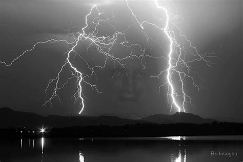Black And White Mystic Lightning Lake Storm By Bo