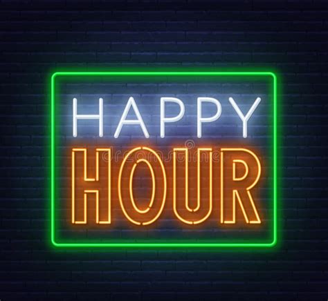 Happy Hour Neon Sign On Dark Background Stock Vector Illustration Of