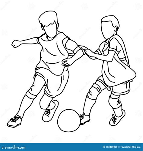 Two Boys Playing Football Together Vector Illustration Sketch Doodle