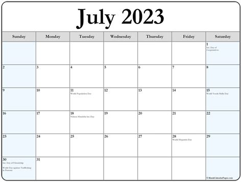 July 2023 Printable Calendar Printable Blank World