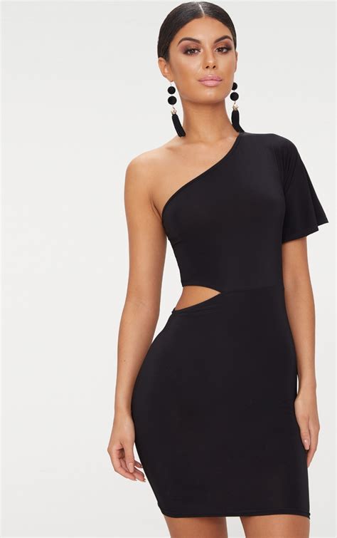 Black One Shoulder Cut Out Side Bodycon Dress Prettylittlething