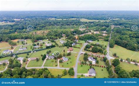 Typical American Country Subdivision Neighborhood Aerial Stock Photo
