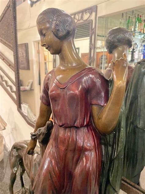 Grand Art Deco Bronze Sculpture Of A Woman And Greyhound By Ignacio