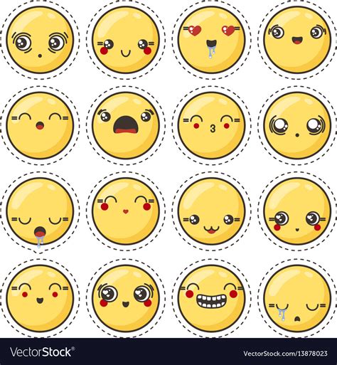 set of cute lovely kawaii emoticon sticker vector image
