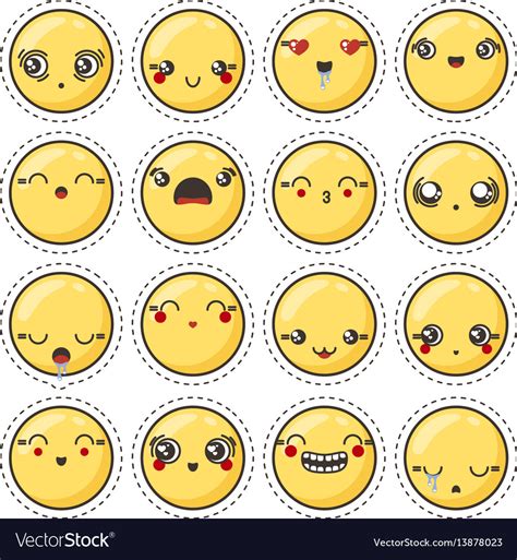 Set Of Cute Lovely Kawaii Emoticon Sticker Vector Image