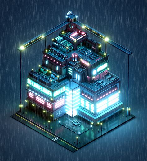 Isometric Voxel Cyberpunk City On Behance