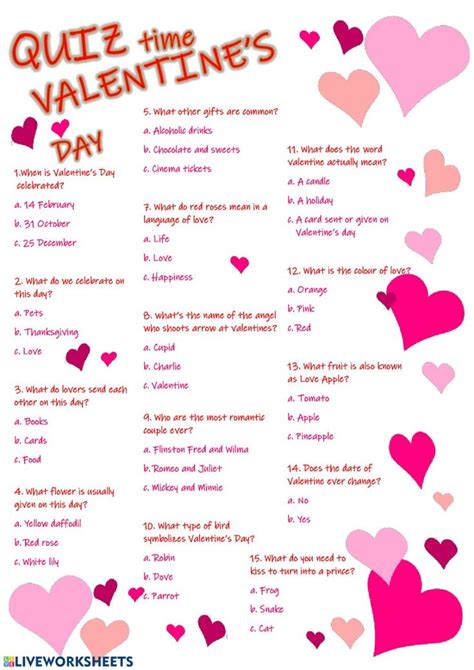 Quiz Time Valentines Day Game With Lots Of Hearts On The Side And