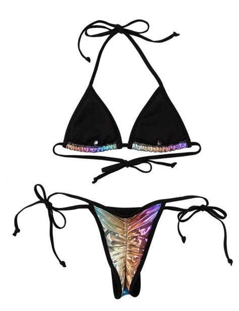 Women Metallic Shiny Bikini Bra Top Swimsuit Swimwear Set Bathing Suit