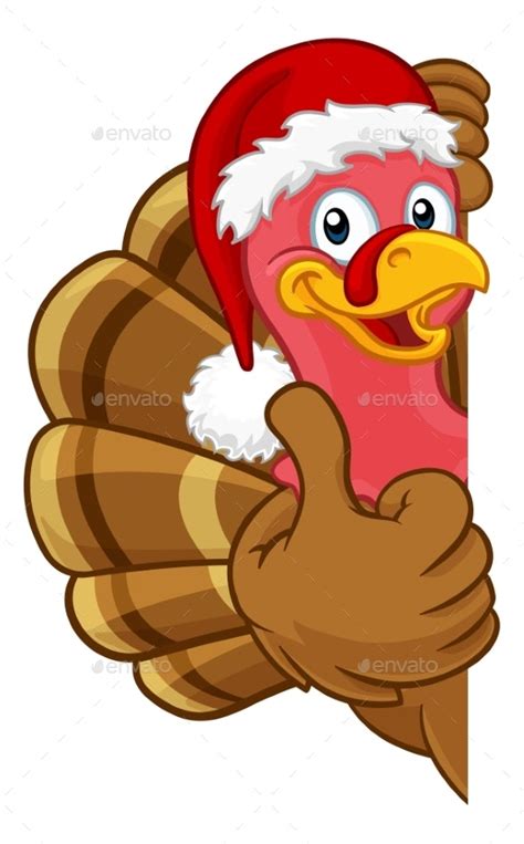 Turkey In Santa Hat Christmas Thanksgiving Cartoon By Krisdog