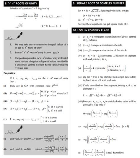 Cbse Class 11 Maths Revision Notes Chapter 5 Complex Number And