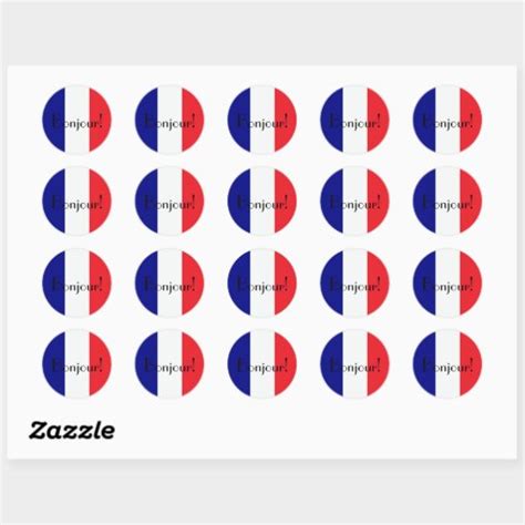 Bonjour French Flag Blue White Red Classic Round Sticker Zazzle