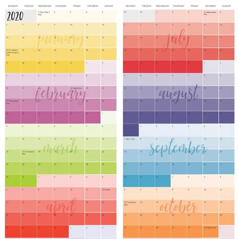 Jan Dec 2020 Annual Calendar Digital Download Etsy