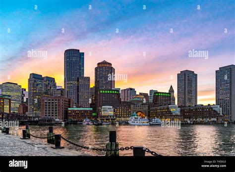 Boston Downtown Skylines Building Cityscape Sunset At Boston City Ma