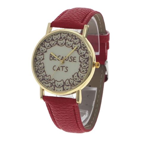 100pcslot Because Cats Leather Watch Gold Case Casual Watch Unique