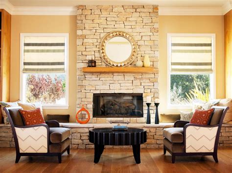 Sophisticated Neutral Living Room With Stone Fireplace Hgtv