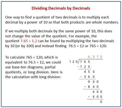 Dividing Decimals By Whole Numbers