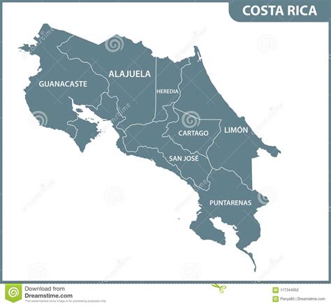 The Detailed Map Of Costa Rica With Regions Or States Administrative